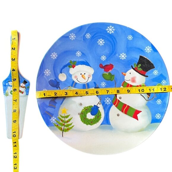 Snowman and Snowwoman Ceramic Cake Plate & Server - Picture 4 of 6